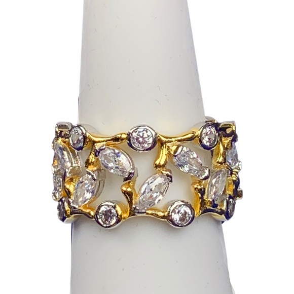 Two Tone Cubic Zirconia Eternity Ring Size 7 Round Marquise Bezel Vine Ring - Picture 6 of 16